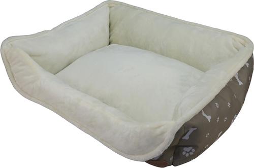 Show full view: HappyCare Textiles Durable Printed Oxford Plush Bolster Cat & Dog Bed, Grey, Medium slide 5 of 8