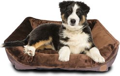 HappyCare Textiles Durable Rectangular Bolster Dog Sofa Bed, Brown, Medium