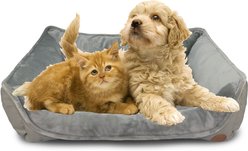 HappyCare Textiles Durable Rectangular Bolster Dog Sofa Bed, Light Grey, Medium