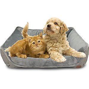 HappyCare Textiles Durable Rectangular Bolster Dog Sofa Bed, Light Grey, Medium