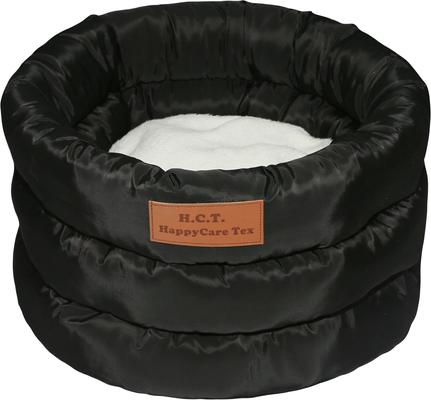 Show full view: HappyCare Textiles Durable Round Velvet Puppy Dog Bed with Removable Cushion, Black, Medium slide 3 of 8