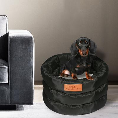 Show full view: HappyCare Textiles Durable Round Velvet Puppy Dog Bed with Removable Cushion, Black, Medium slide 4 of 8
