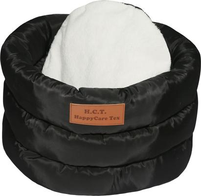 Show full view: HappyCare Textiles Durable Round Velvet Puppy Dog Bed with Removable Cushion, Black, Medium slide 5 of 8