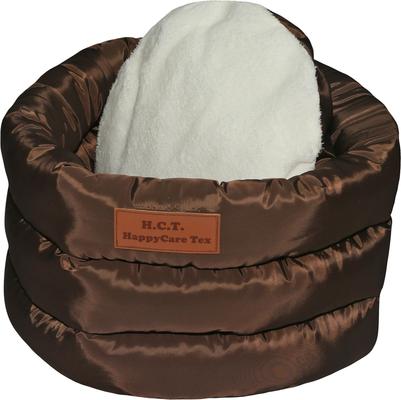 Show full view: HappyCare Textiles Durable Round Velvet Puppy Dog Bed with Removable Cushion, Brown, Medium slide 5 of 8