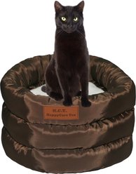 HappyCare Textiles Durable Round Velvet Puppy Dog Bed with Removable Cushion, Brown, Small