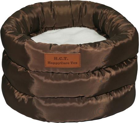 Show full view: HappyCare Textiles Durable Round Velvet Puppy Dog Bed with Removable Cushion, Brown, Small slide 4 of 9