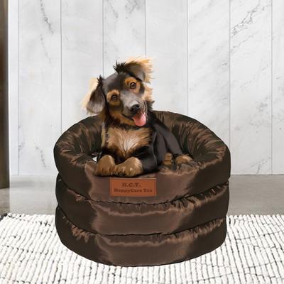 Show full view: HappyCare Textiles Durable Round Velvet Puppy Dog Bed with Removable Cushion, Brown, Small slide 5 of 9