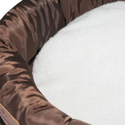 Show full view: HappyCare Textiles Durable Round Velvet Puppy Dog Bed with Removable Cushion, Brown, Small slide 8 of 9