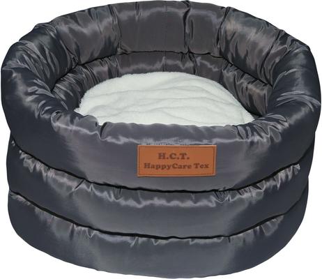 Show full view: HappyCare Textiles Durable Round Velvet Puppy Dog Bed with Removable Cushion, Grey, Medium slide 4 of 8