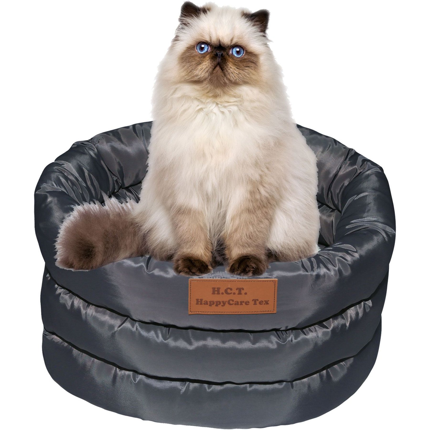HappyCare Textiles Durable Round Velvet Puppy Dog Bed with Removable Cushion, Grey, Small