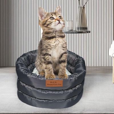 Show full view: HappyCare Textiles Durable Round Velvet Puppy Dog Bed with Removable Cushion, Grey, Small slide 4 of 7