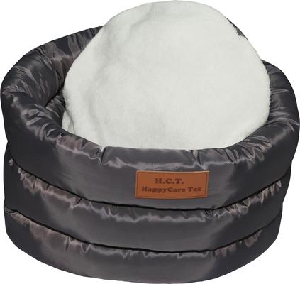 Show full view: HappyCare Textiles Durable Round Velvet Puppy Dog Bed with Removable Cushion, Grey, Small slide 5 of 7