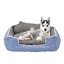 HappyCare Textiles High Back Rectangle Bolster Cat & Dog Bed, Blue, Large