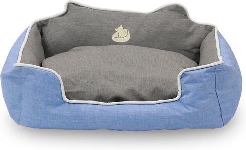 Show full view: HappyCare Textiles High Back Rectangle Bolster Cat & Dog Bed, Blue, Medium slide 2 of 8