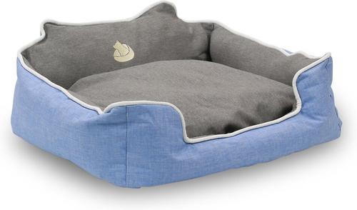 Show full view: HappyCare Textiles High Back Rectangle Bolster Cat & Dog Bed, Blue, Medium slide 3 of 8