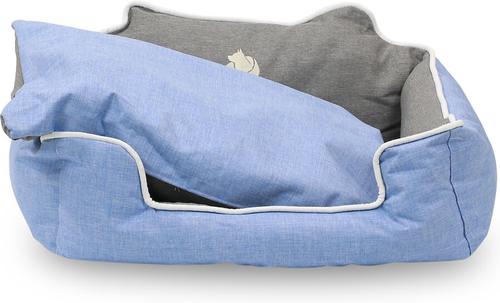Show full view: HappyCare Textiles High Back Rectangle Bolster Cat & Dog Bed, Blue, Medium slide 4 of 8