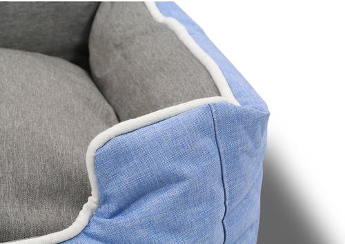 Show full view: HappyCare Textiles High Back Rectangle Bolster Cat & Dog Bed, Blue, Medium slide 6 of 8