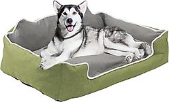 HappyCare Textiles High Back Rectangle Bolster Cat & Dog Bed, Sage, Medium