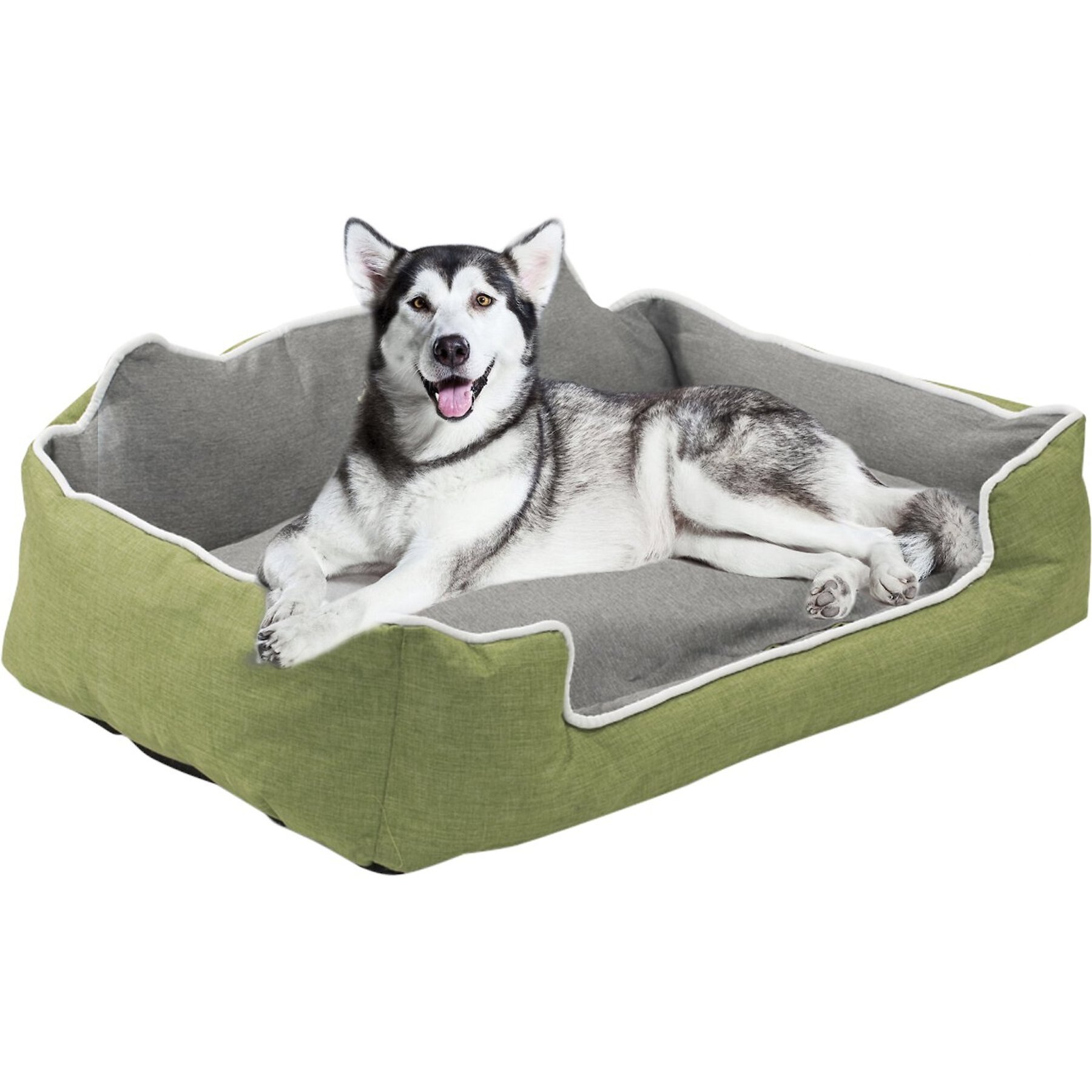 HappyCare Textiles High Back Rectangle Bolster Cat & Dog Bed, Sage, Medium