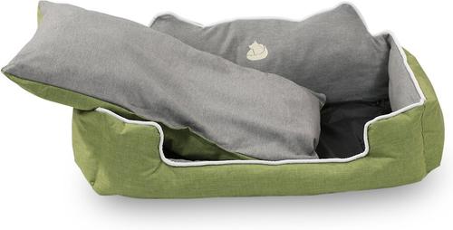 Show full view: HappyCare Textiles High Back Rectangle Bolster Cat & Dog Bed, Sage, Medium slide 4 of 7
