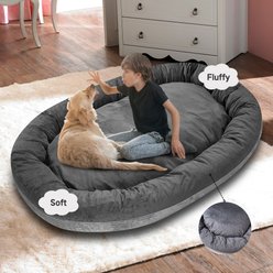 HappyCare Textiles Human Size Corduroy Plush Bolster Dog & Cat Bed with Removable Cover, Grey, X-Large