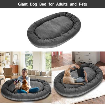 Show full view: HappyCare Textiles Human Size Corduroy Plush Bolster Dog & Cat Bed with Removable Cover, Grey, X-Large slide 4 of 6