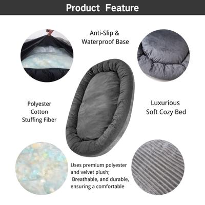 Show full view: HappyCare Textiles Human Size Corduroy Plush Bolster Dog & Cat Bed with Removable Cover, Grey, X-Large slide 5 of 6