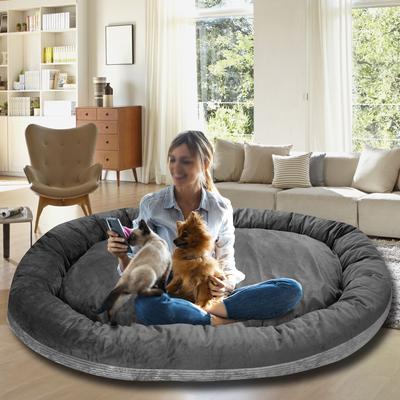 Show full view: HappyCare Textiles Human Size Corduroy Plush Bolster Dog & Cat Bed with Removable Cover, Grey, X-Large slide 2 of 6