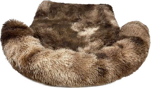 Show full view: HappyCare Textiles Luxurious Comfort Fur Bolster Dog & Cat Bed, Frost Brown, Medium slide 6 of 7