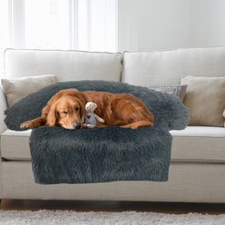 HappyCare Textiles Luxurious Comfort Fur Bolster Dog & Cat Bed, Grey, Medium