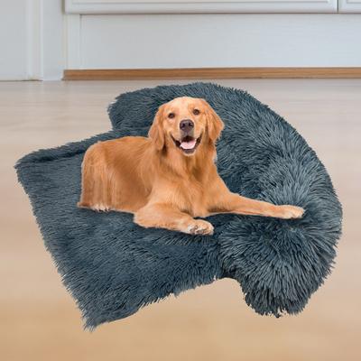 Show full view: HappyCare Textiles Luxurious Comfort Fur Bolster Dog & Cat Bed, Grey, X-Large slide 3 of 7