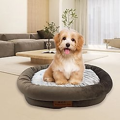 HappyCare Textiles Luxurious Short Plush Oval Orthopedic Bolster Dog & Cat Bed, Brown, Medium