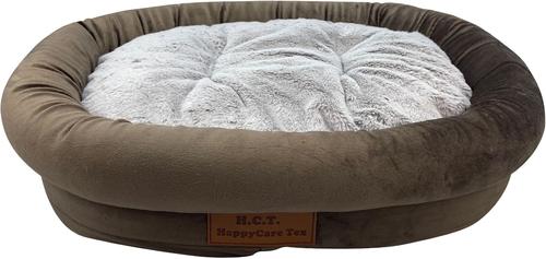 Show full view: HappyCare Textiles Luxurious Short Plush Oval Orthopedic Bolster Dog & Cat Bed, Brown, Medium slide 4 of 9