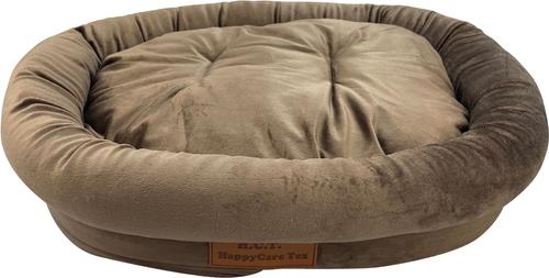 Show full view: HappyCare Textiles Luxurious Short Plush Oval Orthopedic Bolster Dog & Cat Bed, Brown, Small slide 2 of 9