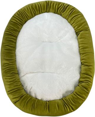 Show full view: HappyCare Textiles Luxurious Short Plush Oval Orthopedic Bolster Dog & Cat Bed, Green, Medium slide 6 of 9