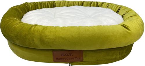 Show full view: HappyCare Textiles Luxurious Short Plush Oval Orthopedic Bolster Dog & Cat Bed, Green, Medium slide 4 of 9