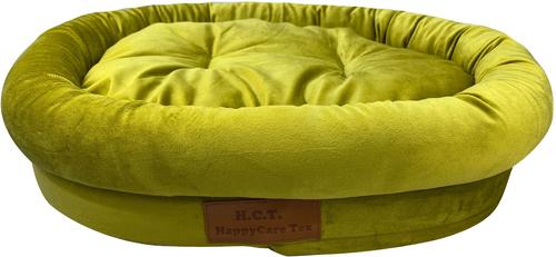 Show full view: HappyCare Textiles Luxurious Short Plush Oval Orthopedic Bolster Dog & Cat Bed, Green, Medium slide 3 of 9