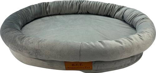 Show full view: HappyCare Textiles Luxurious Short Plush Oval Orthopedic Bolster Dog & Cat Bed, Grey, Medium slide 5 of 9