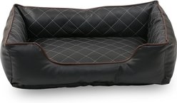 HappyCare Textiles Luxury All Sides Faux Leather Bolster Cat & Dog Bed, Black, X-Large slide 2 of 6