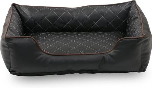 Show full view: HappyCare Textiles Luxury All Sides Faux Leather Bolster Cat & Dog Bed, Black, X-Large slide 3 of 8