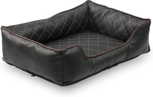 Show full view: HappyCare Textiles Luxury All Sides Faux Leather Bolster Cat & Dog Bed, Black, X-Large slide 4 of 8