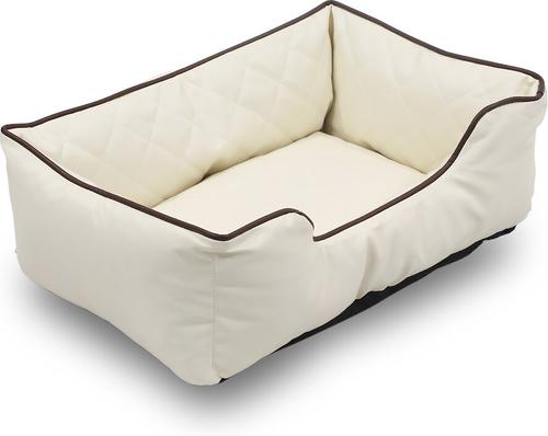 Show full view: HappyCare Textiles Luxury All Sides Faux Leather Bolster Cat & Dog Bed, Ivory, X-Large slide 2 of 6