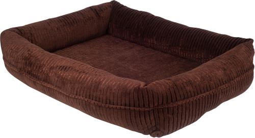 Show full view: HappyCare Textiles Orthopedic Decorative Corduory Rectangle Bolster Cat & Dog Bed, Brown  slide 3 of 7