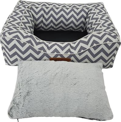 Show full view: HappyCare Textiles Rectangle Bolster Cat & Dog Bed, Chevron Grey, Medium slide 4 of 6