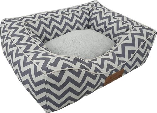 Show full view: HappyCare Textiles Rectangle Bolster Cat & Dog Bed, Chevron Grey, Medium slide 5 of 6