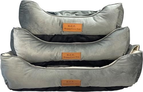 Show full view: HappyCare Textiles Rectangle Mink To Popcorn Plush Cave Hooded Blanket Bolster Dog & Cat Bed, Grey, Large slide 9 of 10