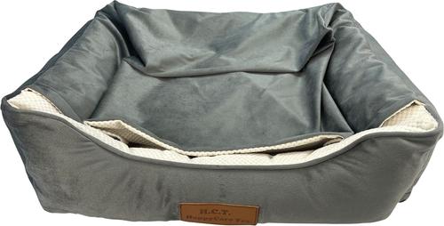 Show full view: HappyCare Textiles Rectangle Mink To Popcorn Plush Cave Hooded Blanket Bolster Dog & Cat Bed, Grey, Medium slide 6 of 9