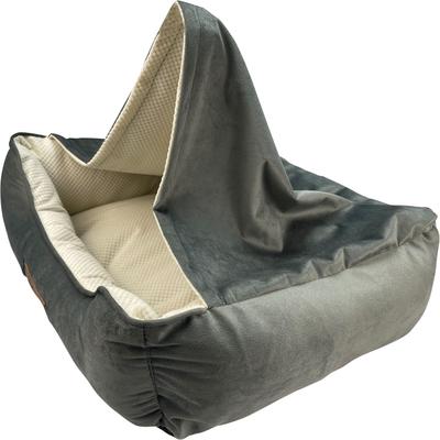 Show full view: HappyCare Textiles Rectangle Mink To Popcorn Plush Cave Hooded Blanket Bolster Dog & Cat Bed, Grey, Small slide 3 of 10