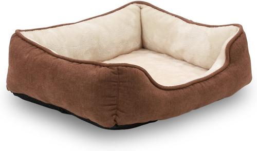 Show full view: HappyCare Textiles Rectangle Orthopedic Bolster Cat & Dog Bed, Brown, Large slide 3 of 9