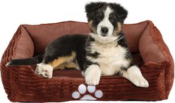 HappyCare Textiles Rectangle Orthopedic Bolster Cat & Dog Bed, Coffee